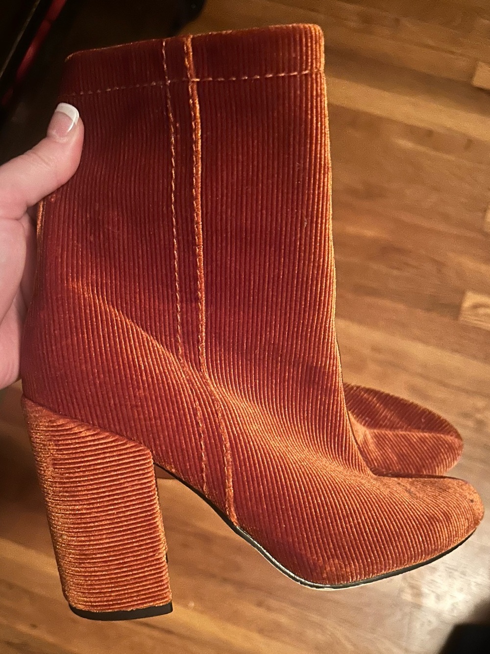 Women’s Corduroy Block Heel Ankle Boots - Rust